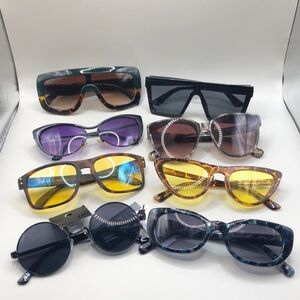 Bundle lot 8 trendy fashion sunglasses variety cat eye square round shield.